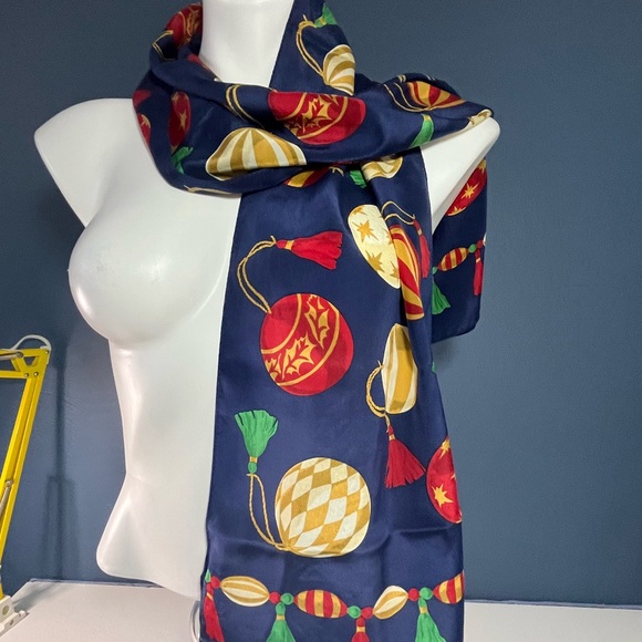 🎄Scarf Christmas Ornaments Print 100% Silk - Picture 8 of 10